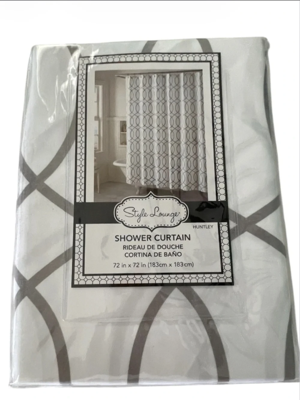 Style Lounge  Huntley Gray and White Geometric Fabric Shower Curtain